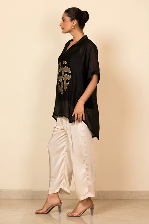 Black Centre Patch Shirt Set
