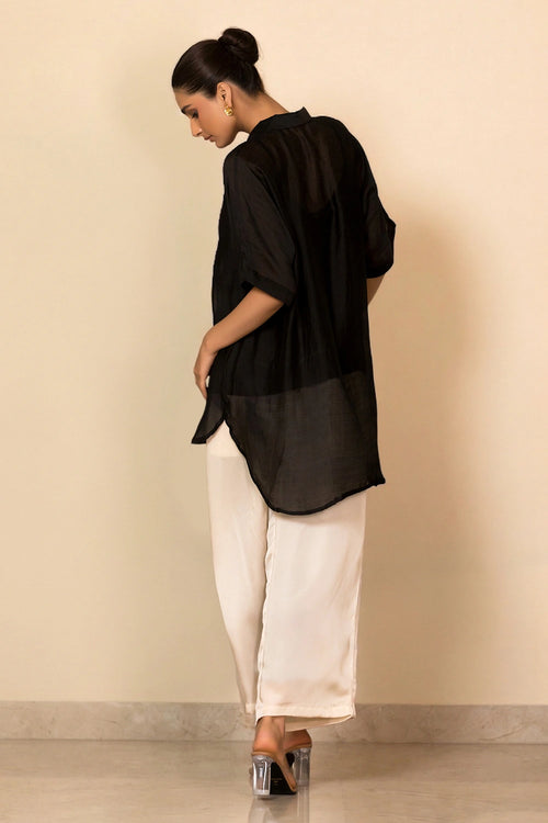 Black Centre Patch Shirt Set