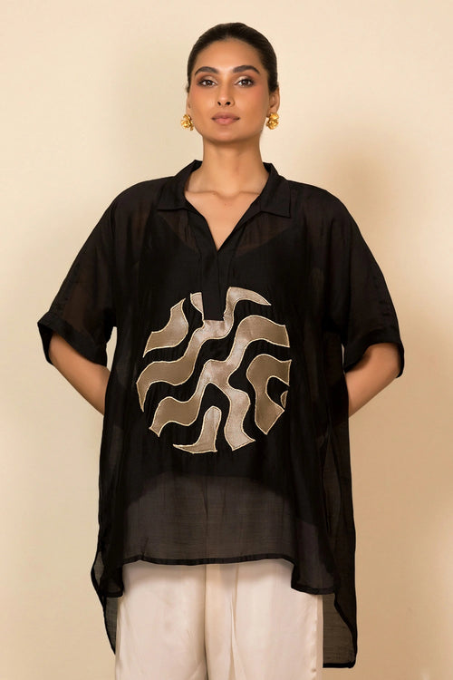 Black Centre Patch Shirt Set