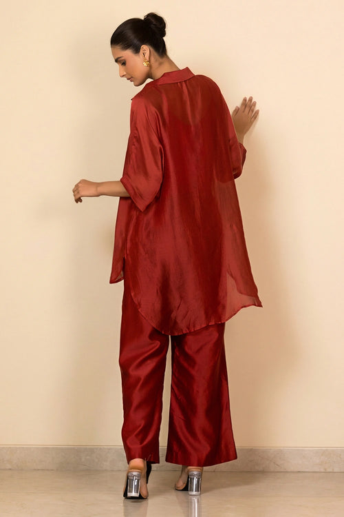 Red Centre Patch Shirt Set