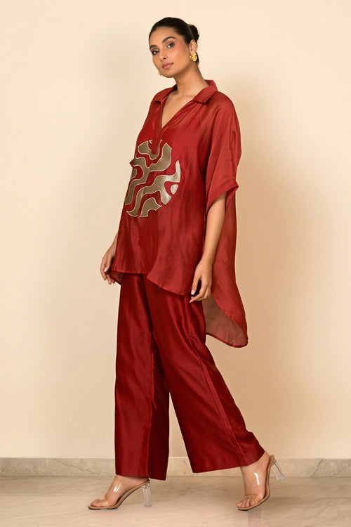 Red Centre Patch Shirt Set