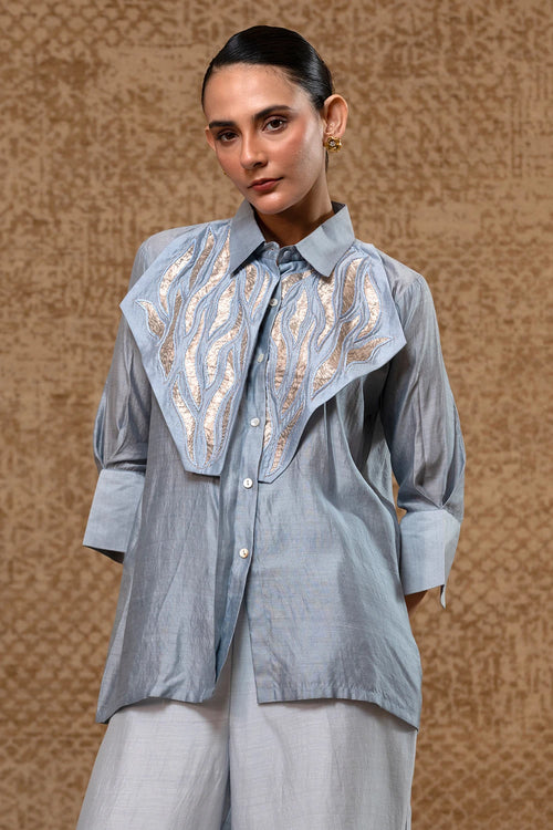 Diamond Yolk Blue Shirt Set