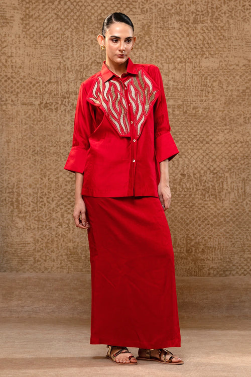 Diamond Yolk Red Shirt Set