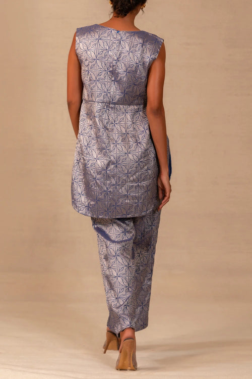 Eeda Deep Blue Silk Brocade Co-ord Set