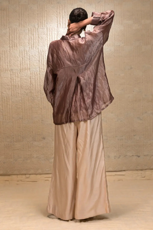 Brown Tissue Stripe Bird Shirt Shirt Set