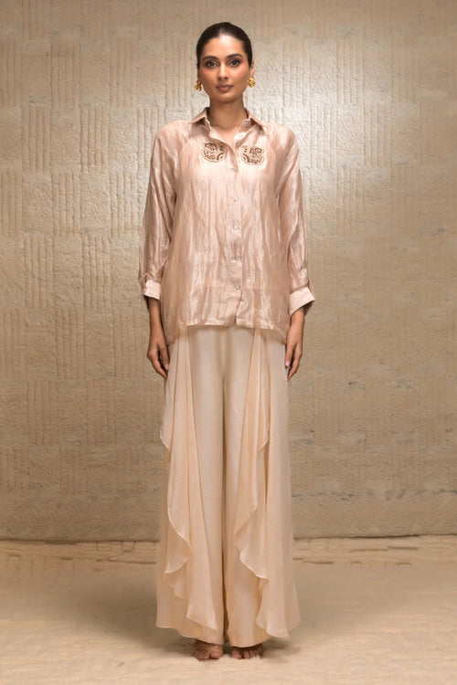 Ivory Tissue Stripe Bird Shirt Shirt Set