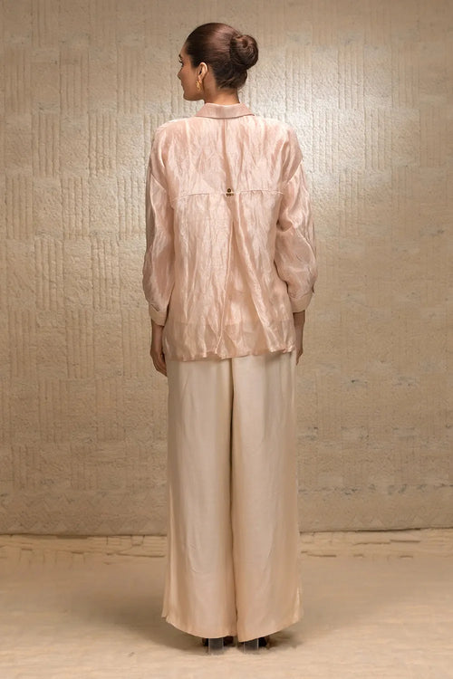 Ivory Tissue Stripe Bird Shirt Shirt Set