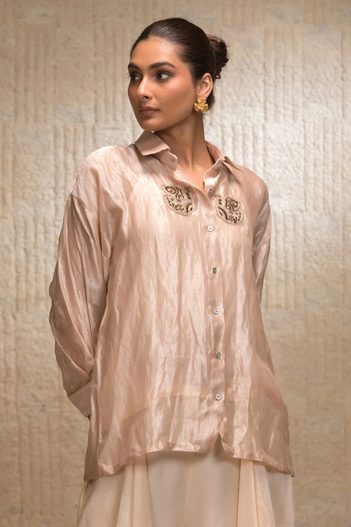 Ivory Tissue Stripe Bird Shirt Shirt Set