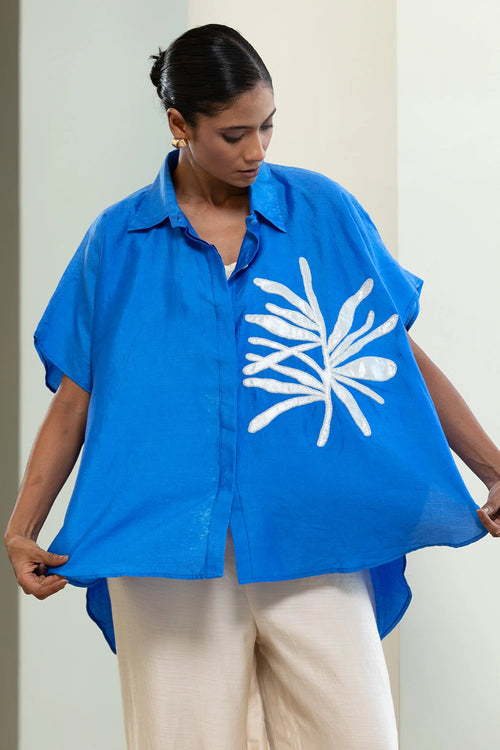 Leaf Blue Kaftan Shirt
