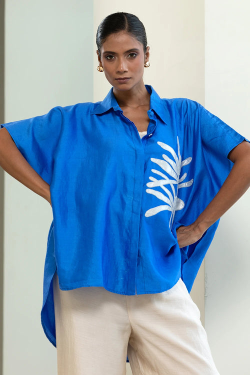 Leaf Blue Kaftan Shirt