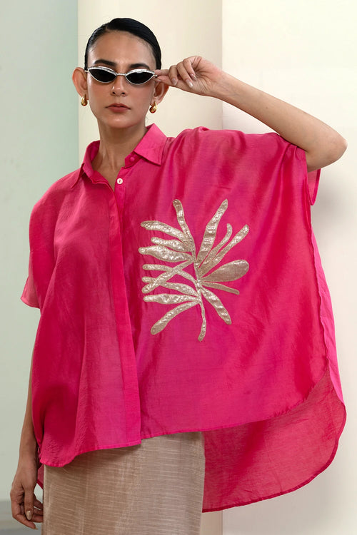 Leaf Pink Kaftan Shirt
