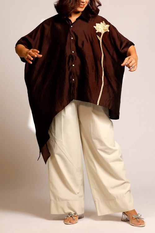 Brown Asymmetrical Rose Shirt