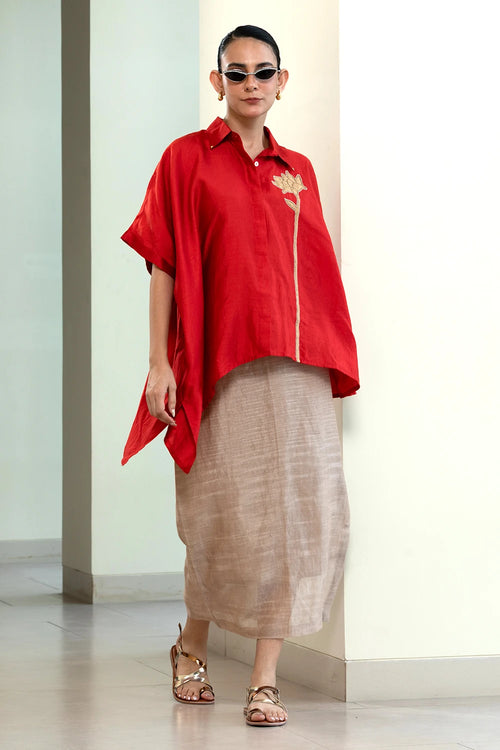 Red Asymmetrical Rose Shirt