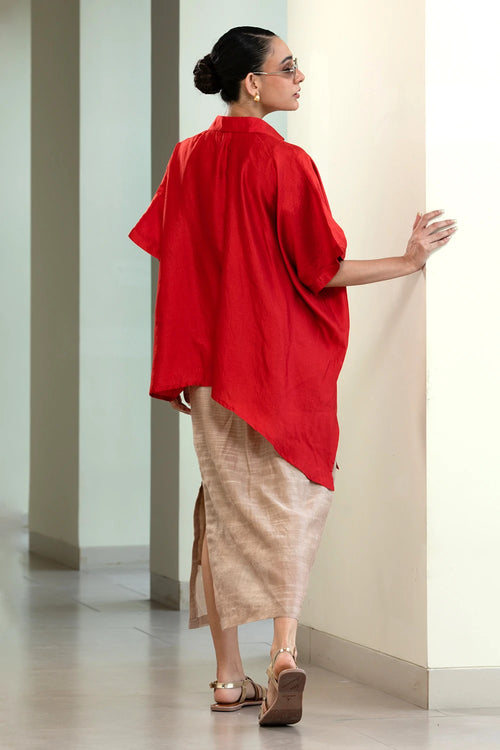 Red Asymmetrical Rose Shirt