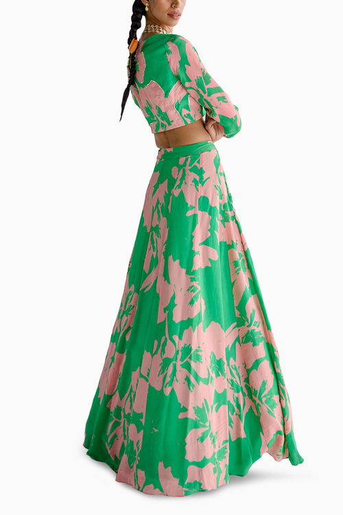 Green Print Lehenga