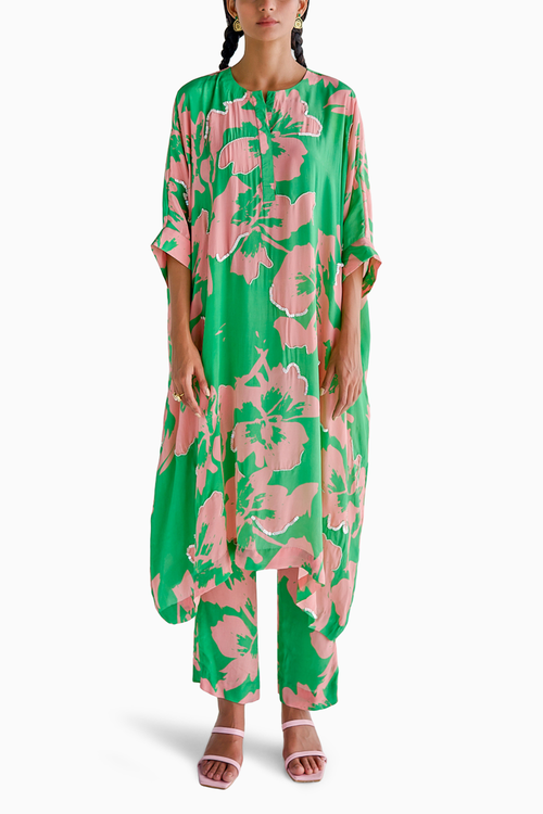 Green Print Kaftan Set