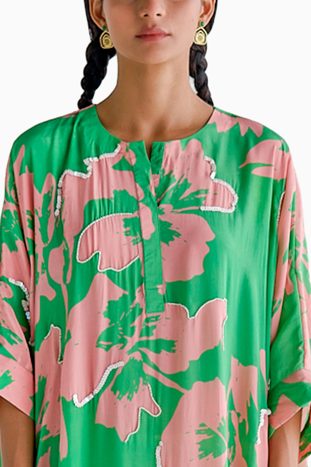 Green Print Kaftan Set