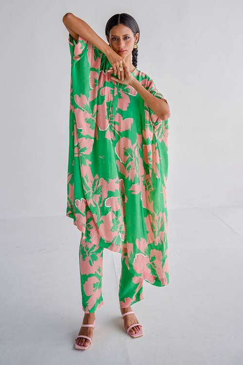Green Print Kaftan Set