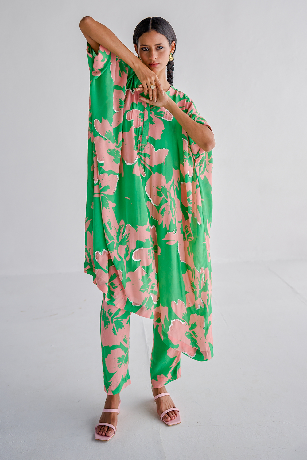 Green Print Kaftan Set