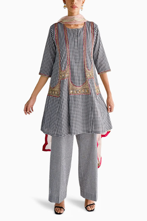 Embroidered Short Anarkali with Pants