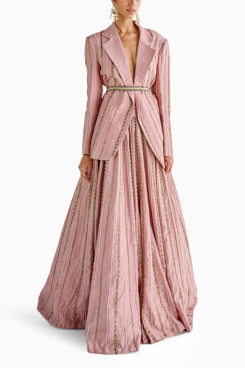Embroidered Oversized Blazer Lehenga Skirt