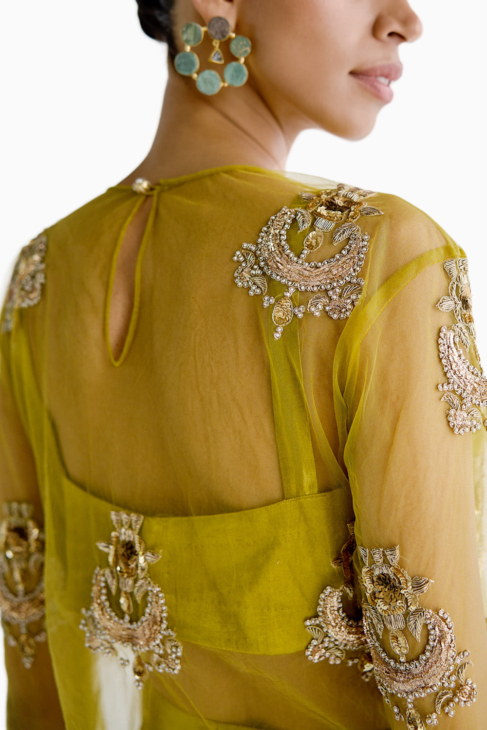 Lime Net Embroidered Kurta Set