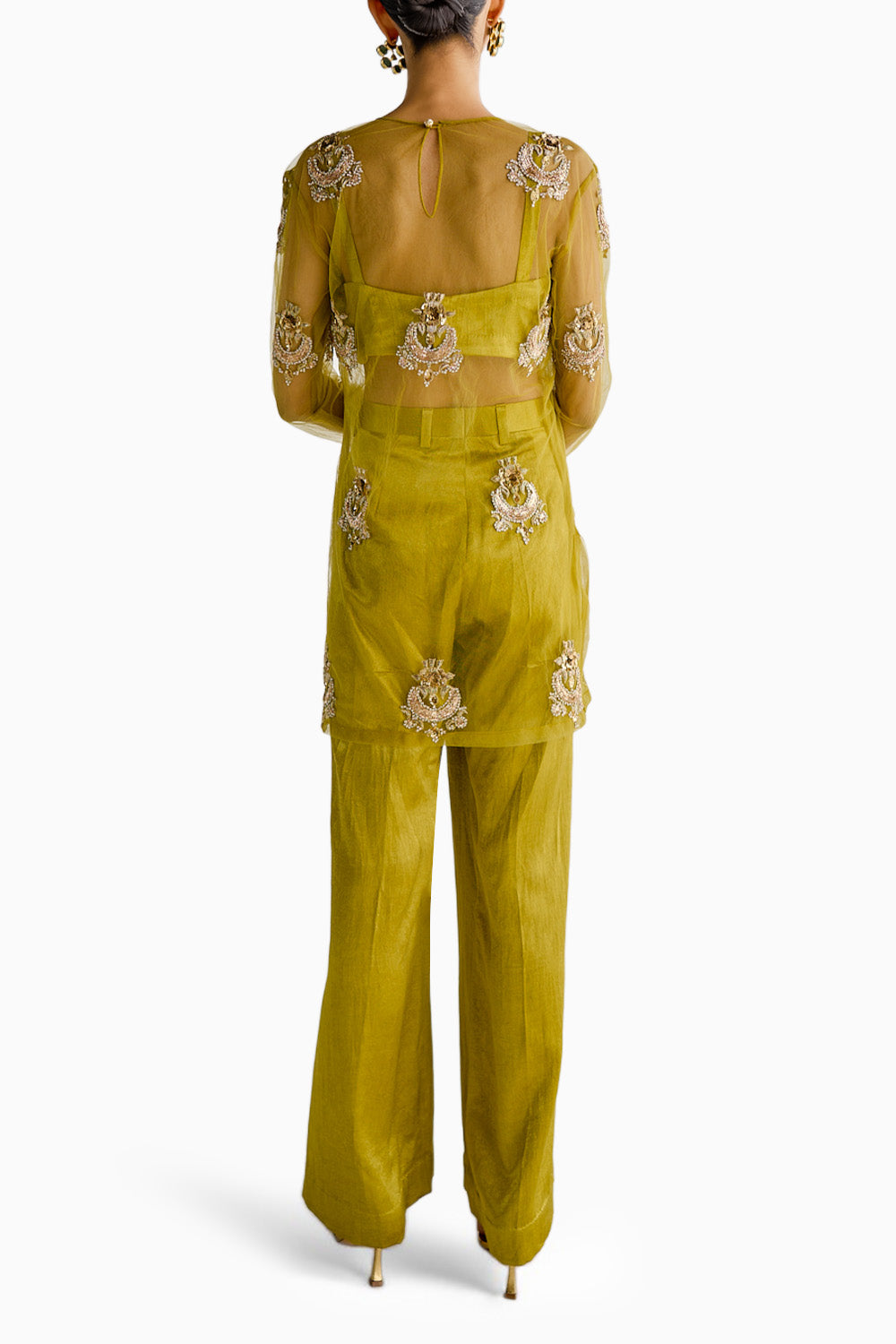 Lime Net Embroidered Kurta Set