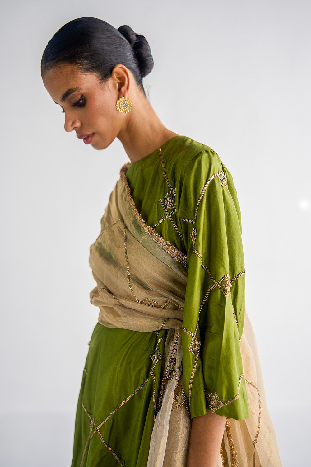 Olive Green Embroidered Kurta Set