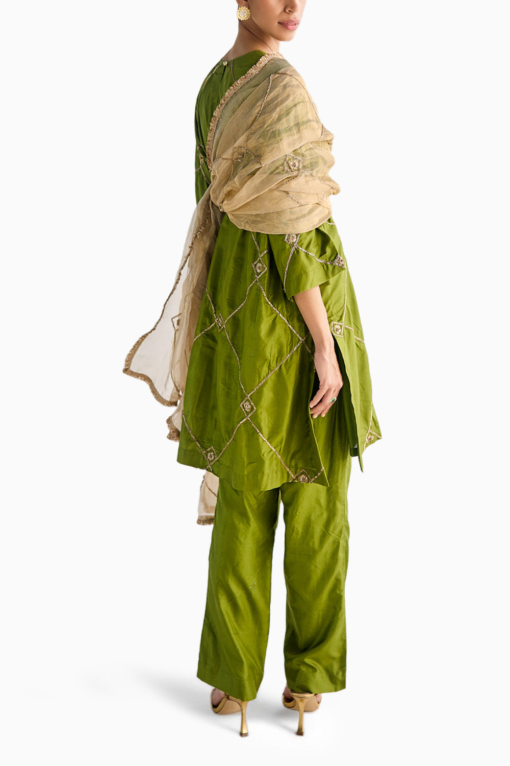 Olive Green Embroidered Kurta Set