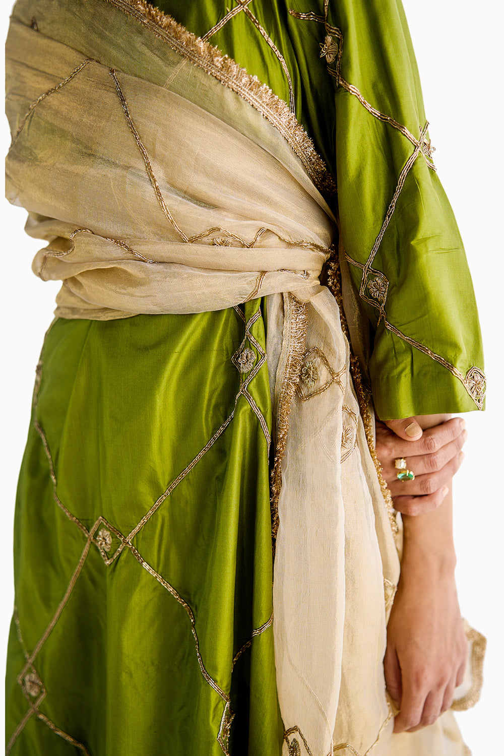 Olive Green Embroidered Kurta Set