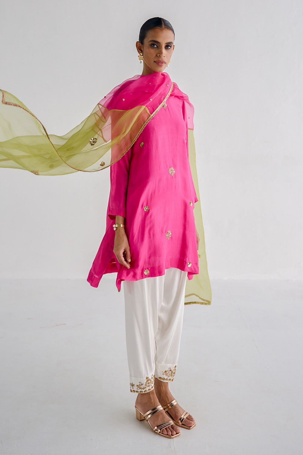 Pink Silk Embroidered Kurta Set