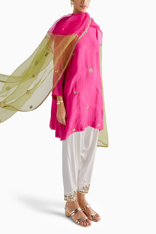 Pink Silk Embroidered Kurta Set