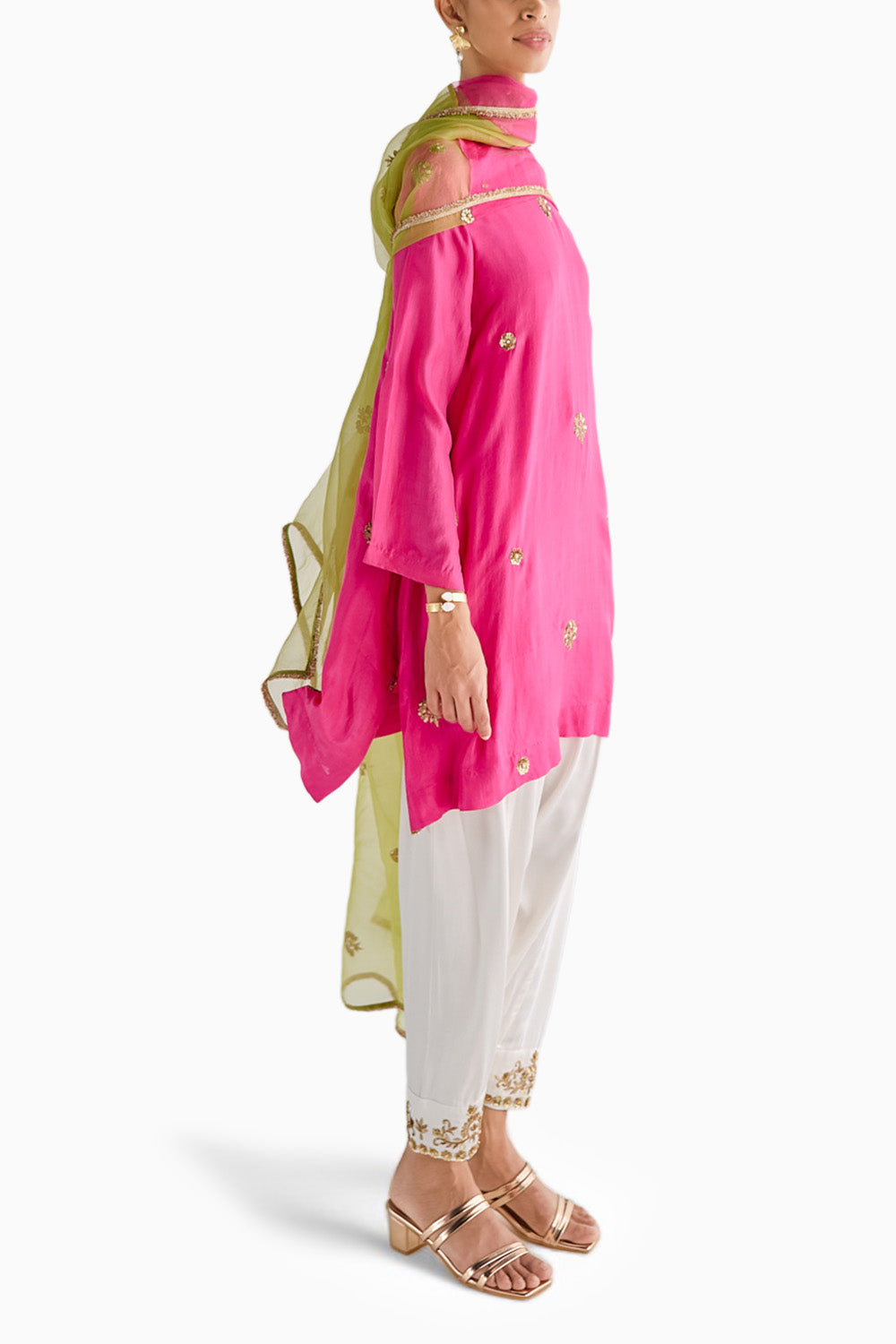 Pink Silk Embroidered Kurta Set