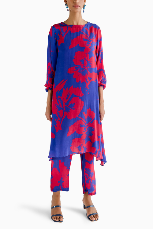 Blue Print A Line Kurta Pants