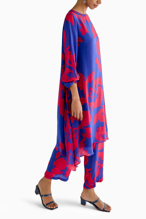 Blue Print A Line Kurta Pants