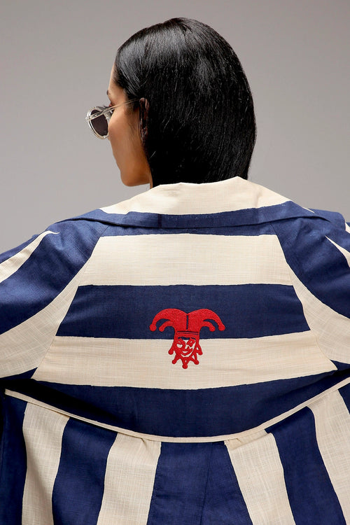 Egg-Shell Big Striped Trench Jacket