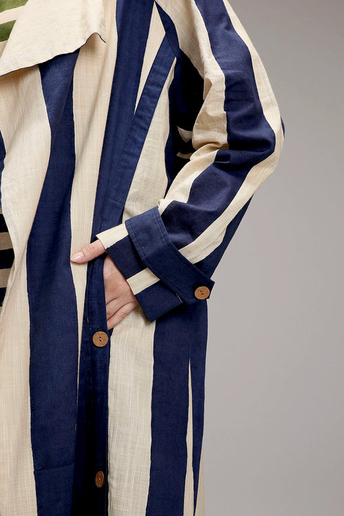 Egg-Shell Big Striped Trench Jacket