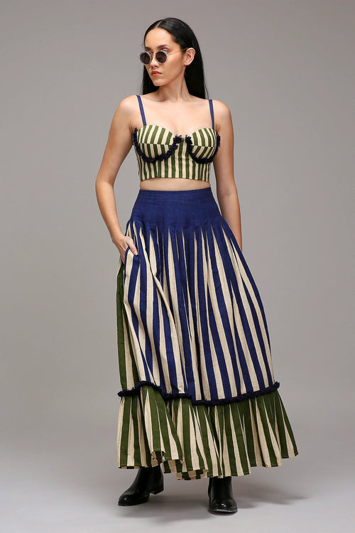Egg-Shell Corset & Dual Striped Skirt Set (2 PCS)
