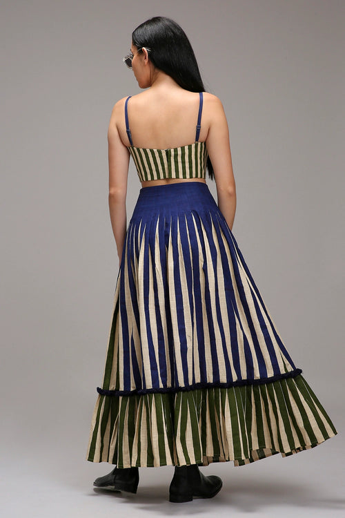 Egg-Shell Corset & Dual Striped Skirt Set (2 PCS)