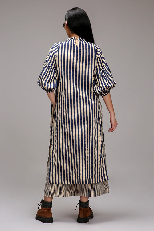 Egg-Shell Blue Striped Big Joker Tunic Set (2 PCS)