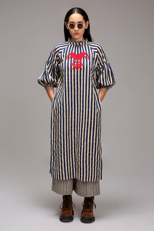 Egg-Shell Blue Striped Big Joker Tunic Set (2 PCS)
