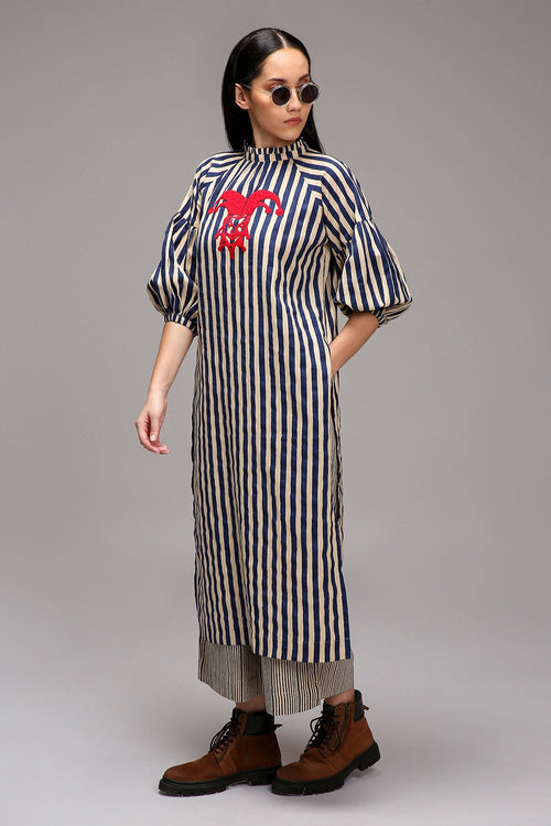 Egg-Shell Blue Striped Big Joker Tunic Set (2 PCS)