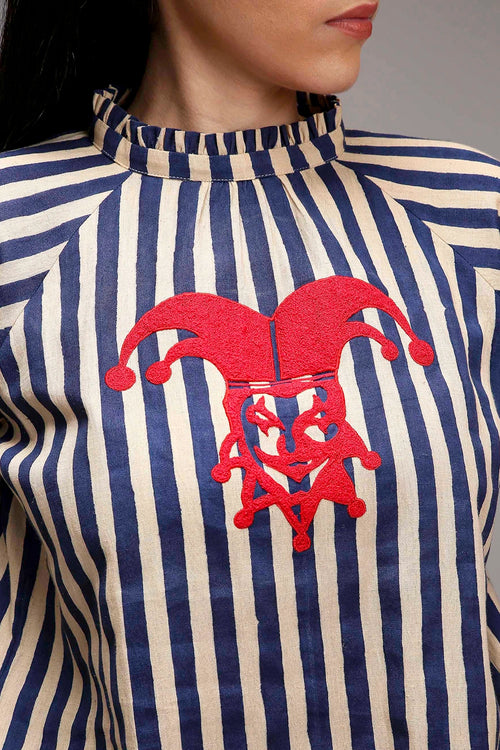 Egg-Shell Blue Striped Big Joker Tunic Set (2 PCS)