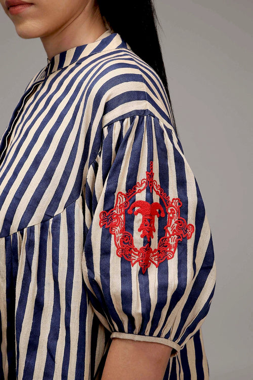 Egg-Shell Blue Striped Short Acra Tunic Set