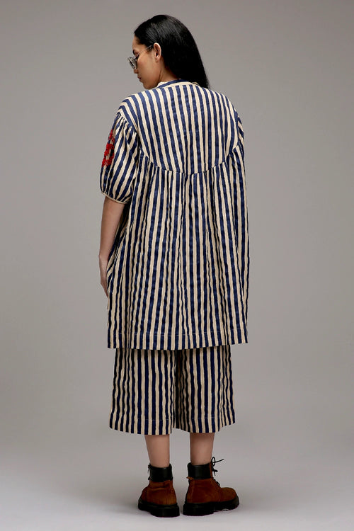Egg-Shell Blue Striped Short Acra Tunic Set