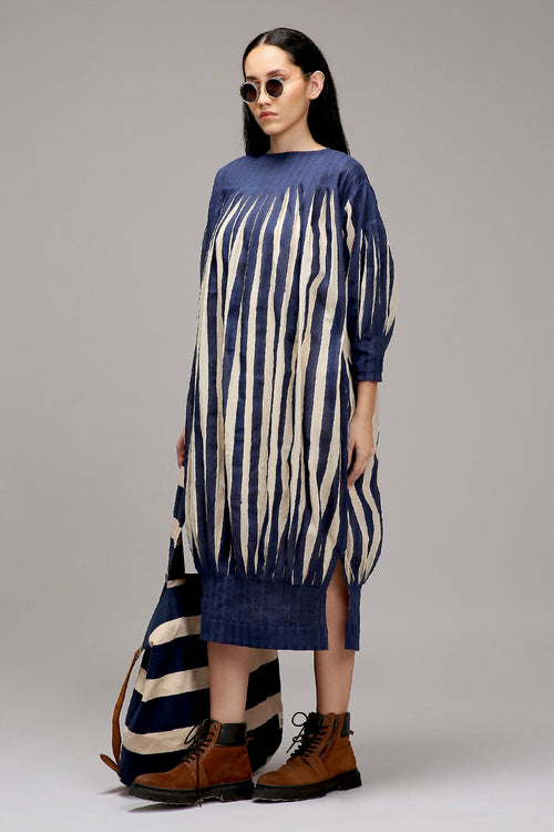 Egg-Shell Blue Striped Balloon Dress