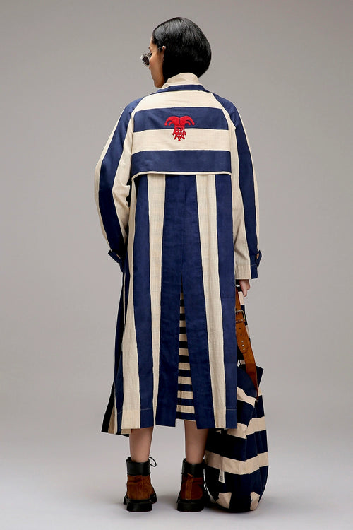 Egg-Shell Blue And Green Dual Stripe Dress Jacket Set