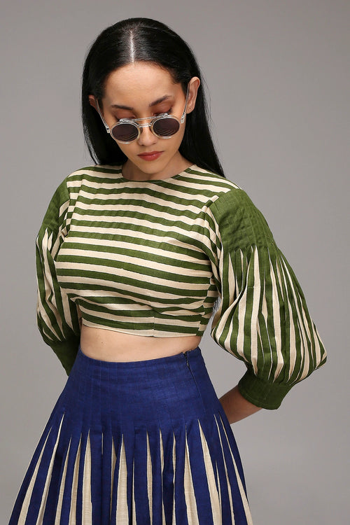 Egg-Shell Striped Crop Top & Skirt Set (2 PCS)
