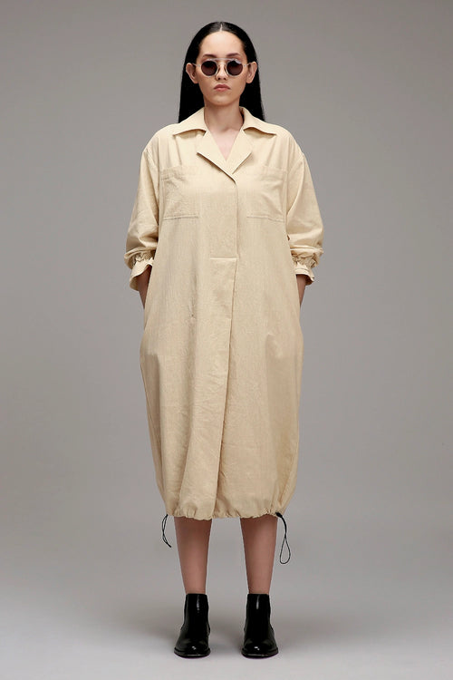 Egg-Shell Elasticated Shirt Dress