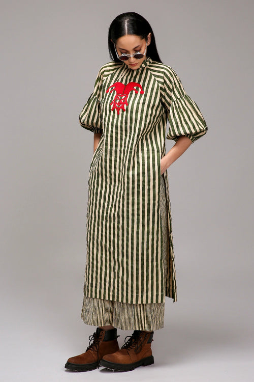 Egg-Shell Green Striped Big Joker Tunic